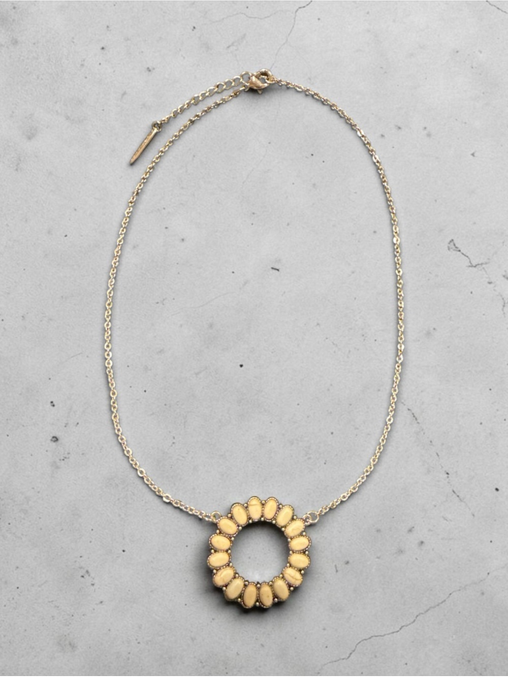 Plunder Silver-Tone Necklace with Cream Stone Circle Pendant